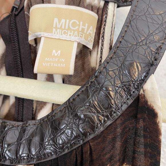 Y2K Brown Zebra Print Flowy Leather Buckle Halter Neck Maxi Dress - Picture 14 of 15